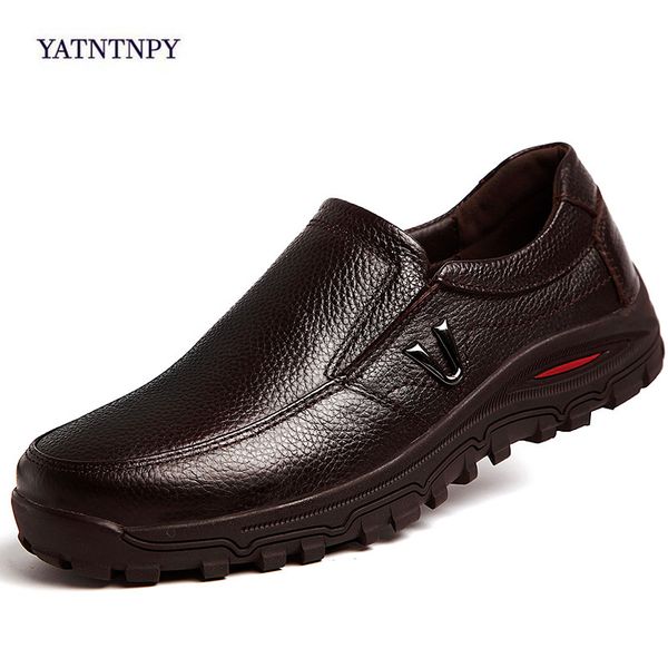 

yatntnpy new soft genuine leather shoes middle-aged men shoes wearable casual dress man flat oxfords, Black