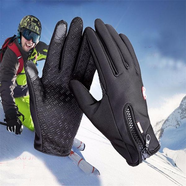 

winter gloves for men women anti slip windproof thermal warm touchscreen glove breathable tacticos black zipper, Blue;gray