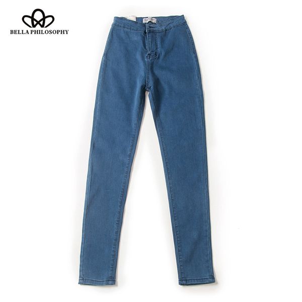

bella philosophy 2018 autumn winter regular jeans female pencil pants fashion women pockets trousers high casual jeans for women, Blue
