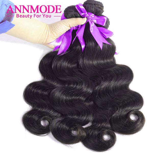 

annmode] peruvian body wave bundles a piece natural color non-remy human hair extensions 100g can buy 3 or 4 pcs, Black