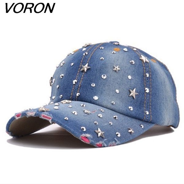 

voron fashion spring and summer women's baseball cap sunbonnet cap handmade novelty crystal star pasted hat ing, Blue;gray