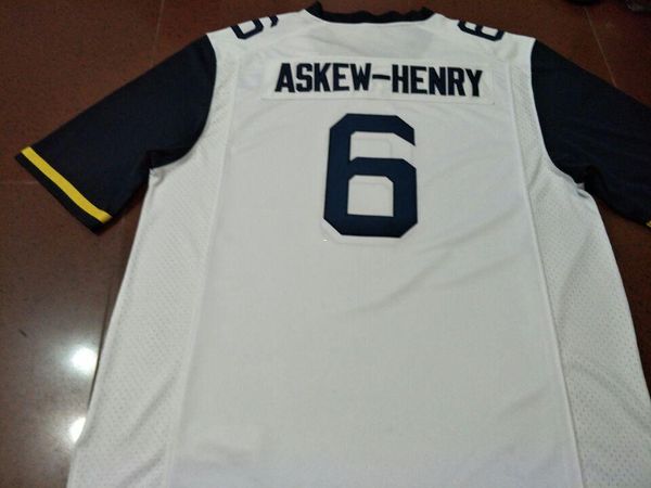 

men wvu mountaineers dravon askew-henry real full embroidery college jersey size s-4xl or custom any name or number jersey, Black;red