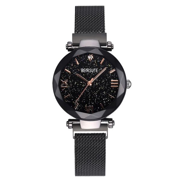 

fashion women starry sky magnetic round dial no numbers quartz alloy band wrist watch relogios feminino, Slivery;brown