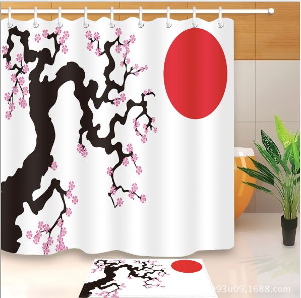 

3d china style cherry print pattern irish decorations waterproof bathroom decor fabric shower curtains floor mats sets
