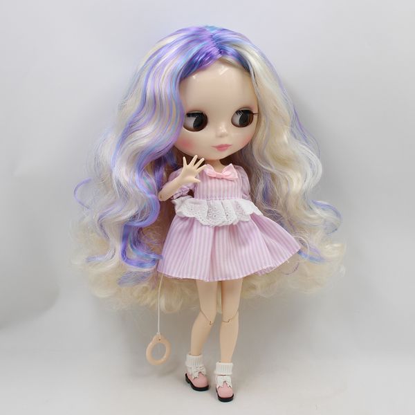 

blyth joint doll factory dream 6025/6227/7216/1091 new mixed color long curly hair without bangs for girl present diy white skin