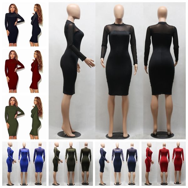 

dress 2022 european spring autumn style solid color long sleeve perspective nightclub dress.support mixed batch, White;black