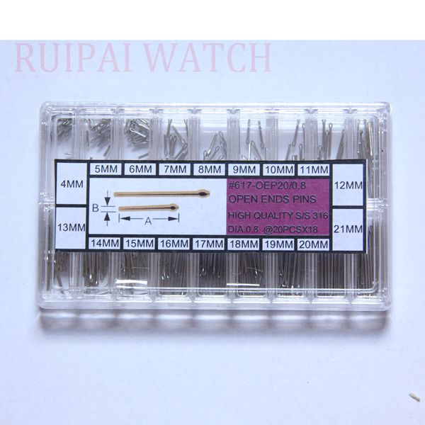 

316# stainless steel watch bracelet split pins assortment (360pc) diameter 0.8mm sizes 4-21mm