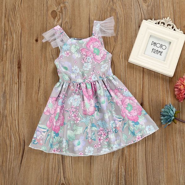 

2018 summer girls dress fashion flower skirt sleeveless baby girls dresses vest rompers floral printed skirt breathable kids outfit 0-3t, Red;yellow