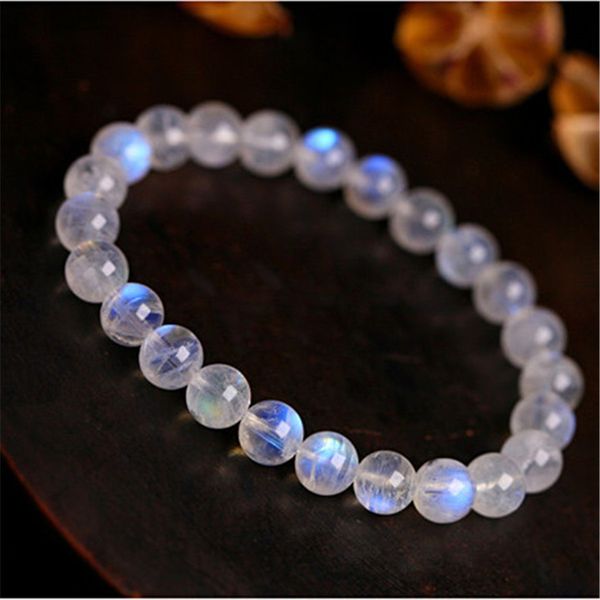 

6mm genuine natural moonstone blue lights stretch bracelet for women femme charm stretch transparent round bead crystal bracelet, Black
