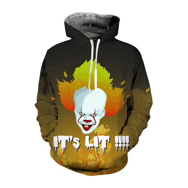 

pennywise 3d clown hoodie sweatshirt men women pullover hoody sudadera hombre casual brand sportswear tracksuit dropship, Black