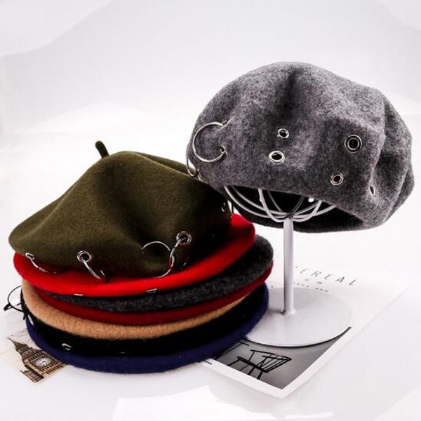 

high fashion wool women winter autumn warm beret with eyelet ring wool hat ll180505, Blue;gray