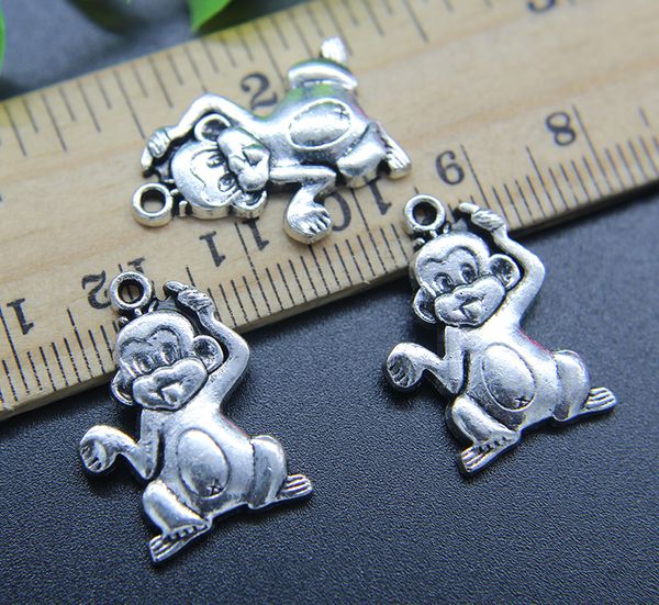 

wholesale 30pcs cute monkey alloy charms pendant retro jewelry making diy keychain ancient silver pendant for bracelet earrings 22*16mm, Bronze;silver