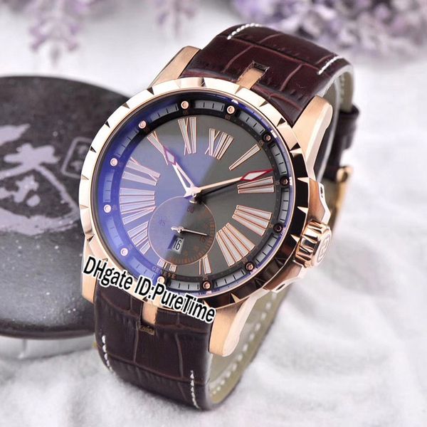 

new excalibur automatic calibre rddbex0566 rose gold gray dial big roma mark auto men watch sports watches brown leather white line rd39b2, Slivery;brown