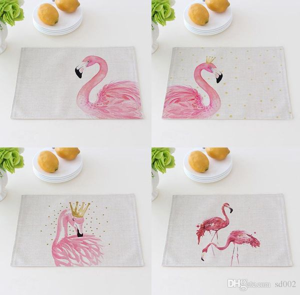 Disc Mat Originality Flamingo Thickening Cotton Linen Fabric Art Food Tableware Pad Anti Scald Discs Coasters 5 8ct V