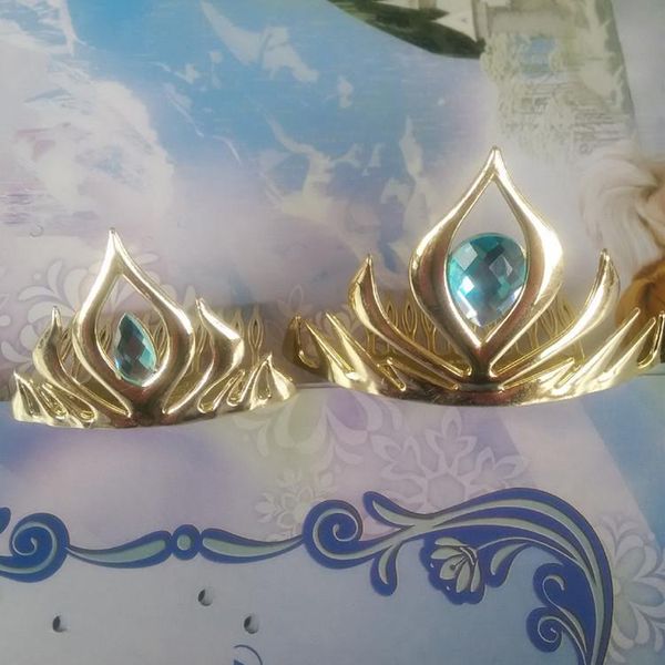 

new arrival fashion cosplay gold coronation crown snow queen crown gold plastic crown headband elastic hair bands for birthday party, Blue