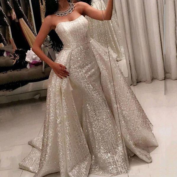 

silver sequined evening dresses sweetheart sleeveless mermaid red carpet gowns back zipper with detachable train custom made party gowns, Black;red