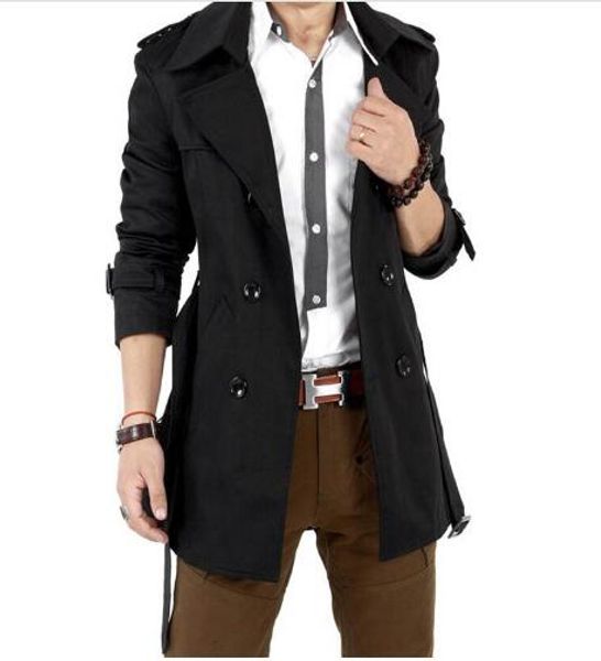 

new classic men's double-breasted long coat british wind coat, Tan;black