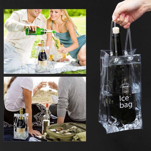 

Portable pvc ice bag wine torage bottle drinking wine bottle ice bag cool holder party picnic drink beer cooler carrier clear ffa403 120pc