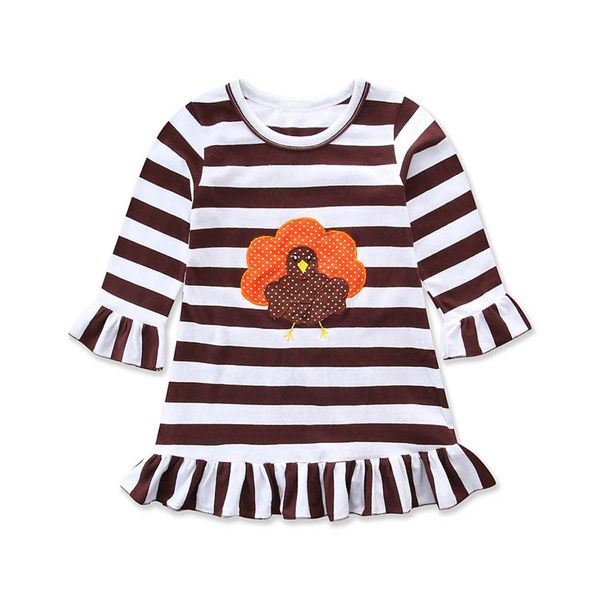 

happy thanksgiving toddler baby girl turkey print dress stripe sundress outfit, Red;yellow