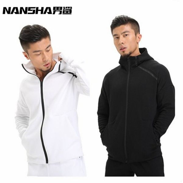 

nansha brand mens hoodies fitness long sleeve bodybulding zipper sweatshirts gyms muscle fit clothes hooded jackets, Black