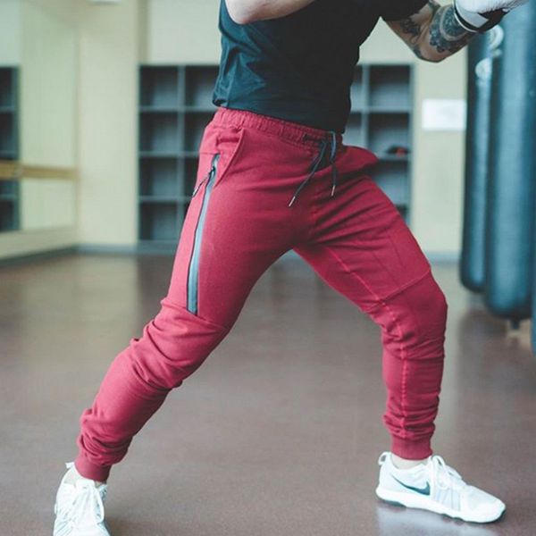 

autumn new mens fitness brand sweatpants pant male bodybuilding drawers elastic band solid color trousers fashion pencil pants, Black