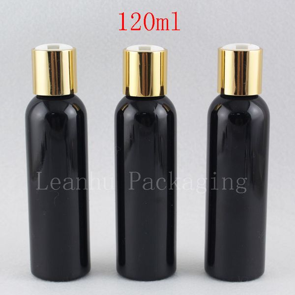 

120ml empty round black liquid soap lotion cosmetic bottle containers gold aluminum disc cap,metal cap lotion bottles 4oz