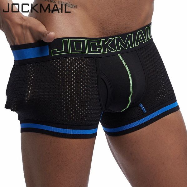 

jockmail brand underwear men boxer mesh u pouch underpants cueca boxer men cotton pants sleep bottoms gay male panties, Black;white