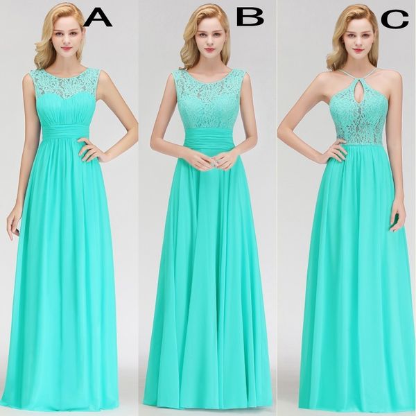 

real ps 2019 designer country style turquoise bridesmaid dresses custom made lace chiffon long formal wedding guest party gowns bm0052, White;pink