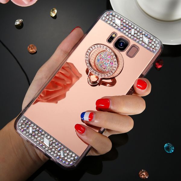 

new arrival luxury phone cases for note 8 case luxury mirror case cover with crystal finger ring holder tpu diamonds phone cases