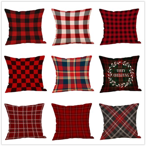 30 Styles Christmas Decorations Pillow Case Plaid Elk Bear Ptinted