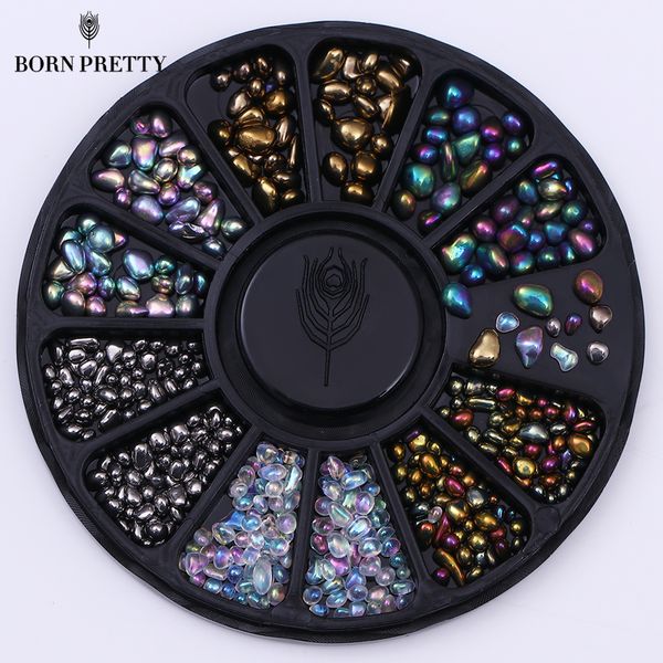 

mixed color chameleon nail beads rhinestones small irregular 3d nail art decorations in wheel manicure diy tip accessories, Silver;gold