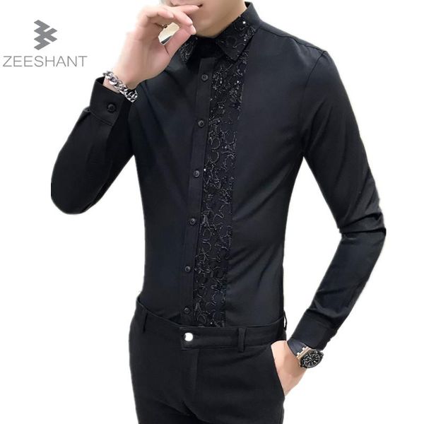 

zeeshant male shirts nightclub bar singer stage performance men slim long sleeve shirt party stage shirts in men's tuxedo, White;black