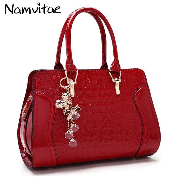 

women leather handles handbags crocodile pattern leather shoulder bag brand designer ladies red wedding tote bags bolsa feminina d18102407