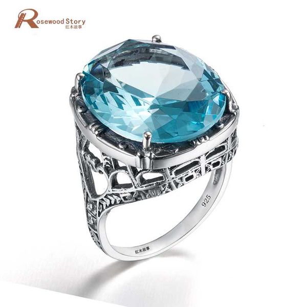 

fashion geometric design oval shaped hollow out blue rhinestone crystal ring 925 sterling silver jewelry tribal decoration, Golden;silver