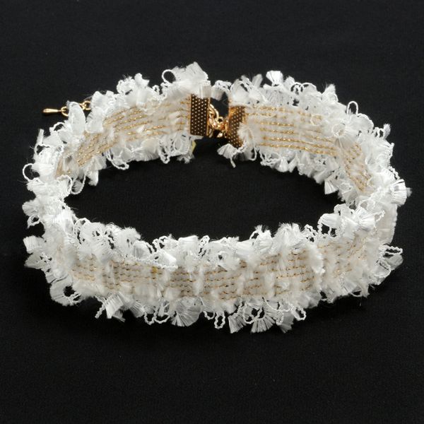 

fashion new white cloth lace handmade weave flower wide choker necklaces punk gothic charm party accessoeries jewelry, Golden;silver