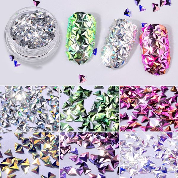 

3d colorful decals art fake laser triangular flashing chrome pigments sequins nail flakes glitter powder diy nail decoration, Black