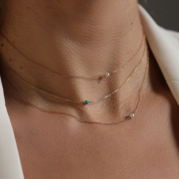 

pearl necklace handmade t-urquoise choker custom 14 gold filled pendants friend collier femme kolye collares jewelry, Silver