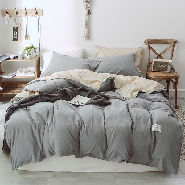 Grey Set Bedding Queen Size Washed Cotton Solid Color Grey Set Bedding Queen Size Washed Cotton Solid Color Duvet Cover Super Soft Modern