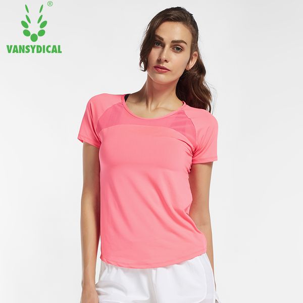 

vansydical gym mesh yoga shirts women's short sleeve back hollow fitness running t-shirts elastic workout jogging sports, White;red