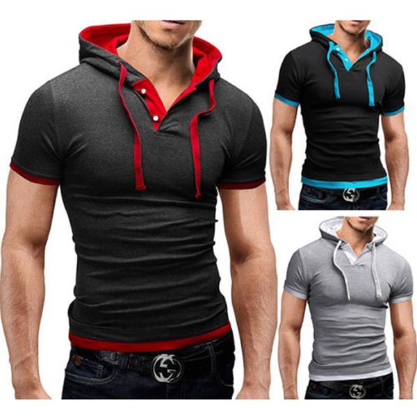 

V-Neck New Men Tshirt Hooded Tees Hot Sale Summer Cool Design T -Shirt Homme Fitness Fashion Brand Clothing Male T Shirt Plus