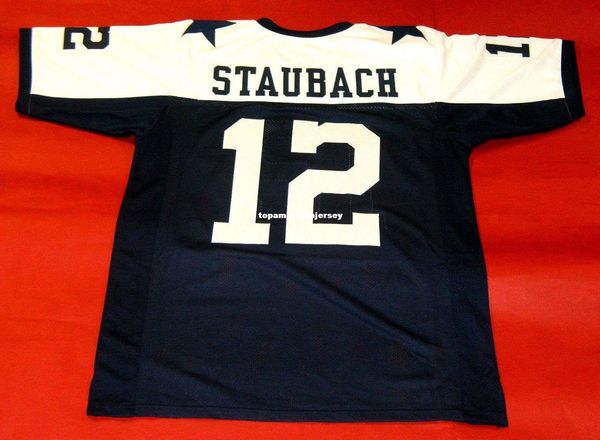 

retro #12 roger staubach custom td b mitchell & ness jersey bule mens stitching s-5xl,6xl football jerseys running, Black;blue
