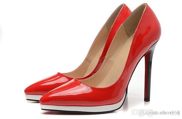 

red mirror pointed toes red bottom high heels women shoes 12cm high heel ladies female shoes low footwear pumps wedding shoes fashion hot, Black