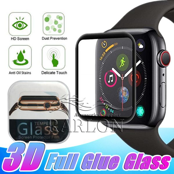 

3d curved edge full glue tempered glass for apple watch iwatch 2 3 4 5 38mm 42mm 40mm 44mm full cover screen protector with retail box