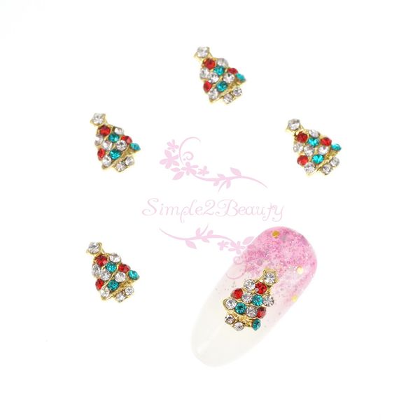 

100pcs/lot 3d metal alloy charms xmas tree shape colorful crystal rhinestones salon nail art jewelry design decoration wholesale, Silver;gold