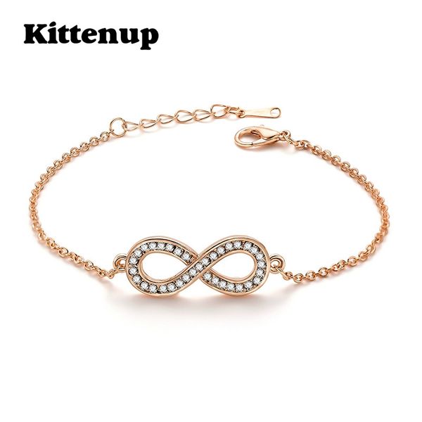 

kittenup cubic zirconia infinity bracelets for women rose gold charm bracelet & bangle fashion geometric jewelry gifts, Black