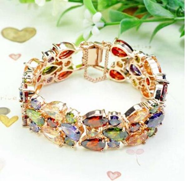

emmaya rose gold color triplex row mona lisa multicolor cubic zircon bracelets bangles luxury wedding bracelet women gift party, Black