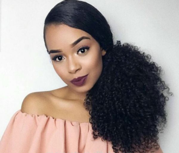 

chic women human hair ponytail hair extension clip in kinky curly drawstring ponytail hairpiece 100g-160g natural black 1b