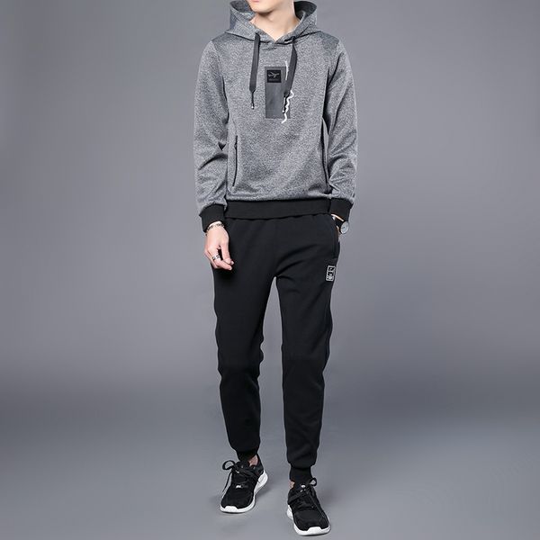 

2018 spring and autumn new hooded turtleneck sweater fashion trousers suit men's fashion casual set, Gray