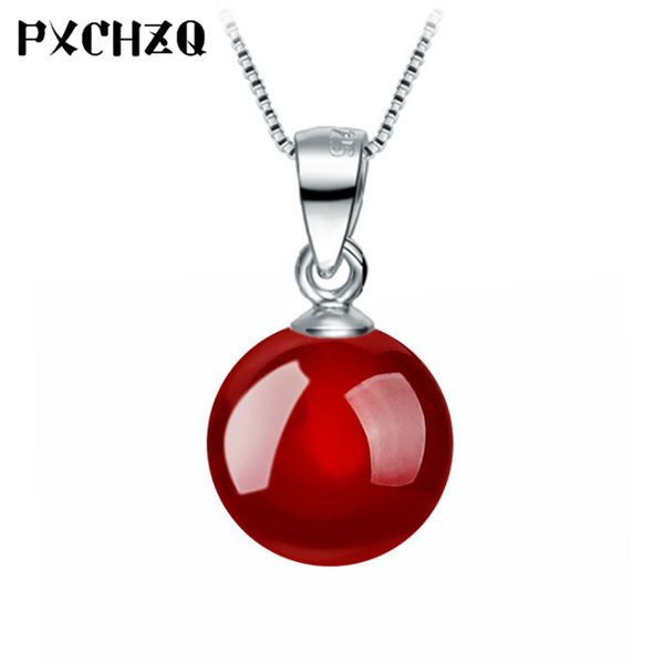 

классический ретро красный и черный основной камень ожерелье кулон мода простой серебряный цвет ювелирные изделия женские подвески 8 мм, Black