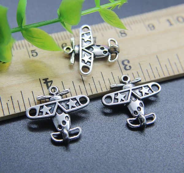 

wholesale 100pcs bomber plane alloy charms pendant retro jewelry making diy keychain ancient silver pendant for bracelet earrings 18*19mm, Bronze;silver